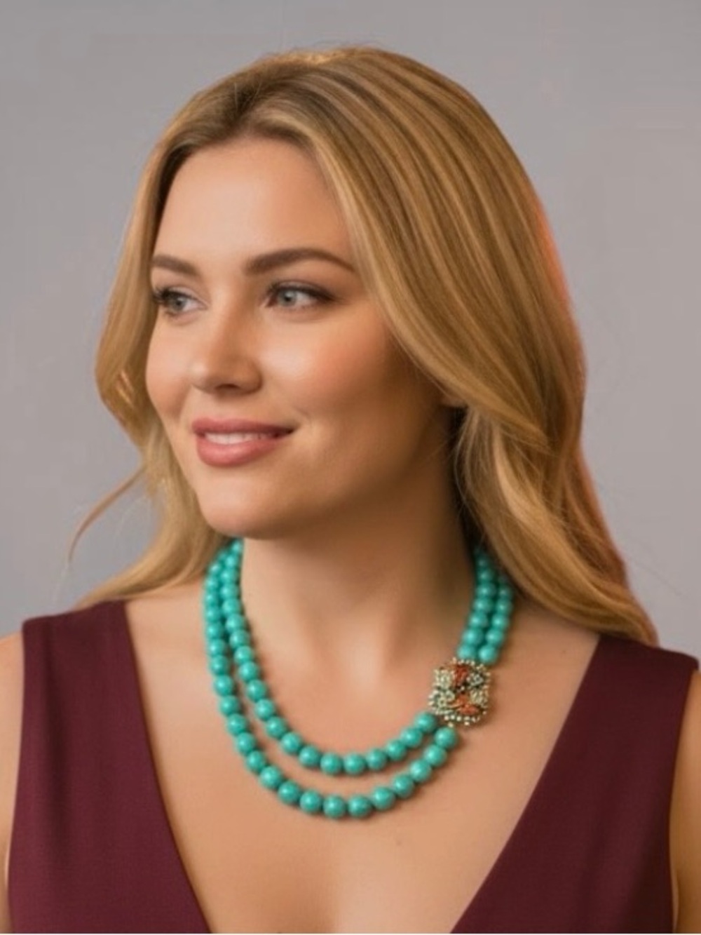 HEIDI DAUS Koi Fish Statement Necklace Swarovski Crystals, Turquoise Glass Beads - Picture 3 of 17